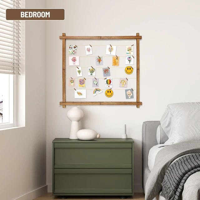 Alt view image 5 of 7 - Photo Display Board,Collage Picture Frame With Clips,Graduation Decor | Wall Hanging Multiple Pictures Holder for Birthday Wedding Party Christmas,Bead String,Pine Wood,Upgraded,Carbonized Brown