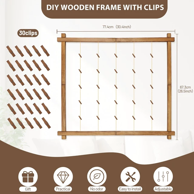 Alt view image 6 of 7 - Photo Display Board,Collage Picture Frame With Clips,Graduation Decor | Wall Hanging Multiple Pictures Holder for Birthday Wedding Party Christmas,Bead String,Pine Wood,Upgraded,Carbonized Brown