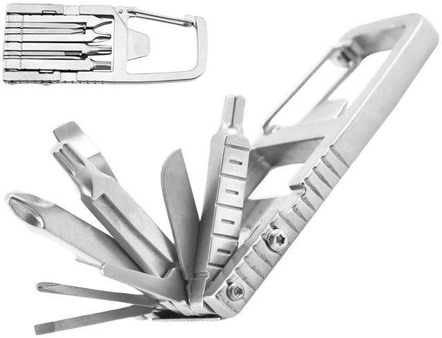 Main image of 12 in 1 Keychain Multitool Screwdriver Bit, Portable Pocket Multi Tool Set | Alloy Steel Pocket Screwdriver, Folding Bottle Opener Phone Holder & Carabiner for Outdoors Camping Hiking EDC & Emergency