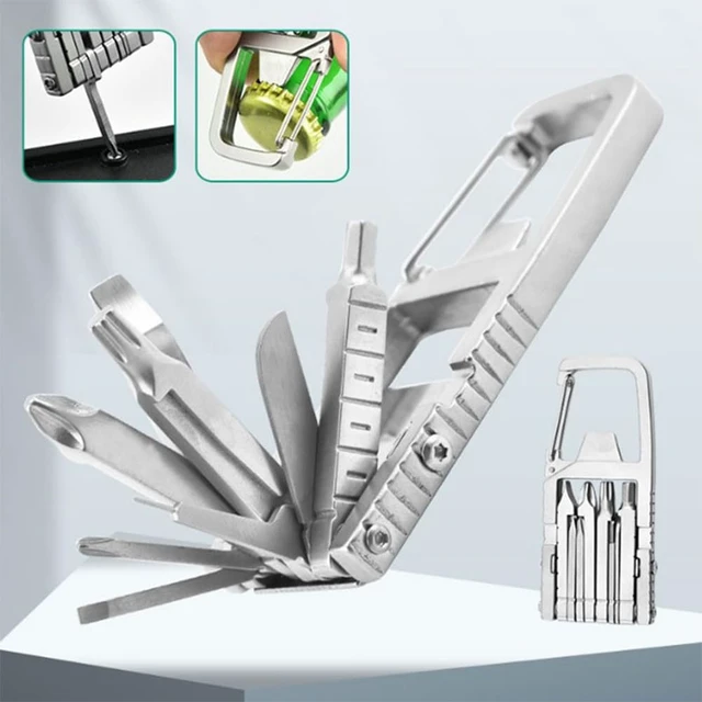 Alt view image 3 of 7 - 12 in 1 Keychain Multitool Screwdriver Bit, Portable Pocket Multi Tool Set | Alloy Steel Pocket Screwdriver, Folding Bottle Opener Phone Holder & Carabiner for Outdoors Camping Hiking EDC & Emergency