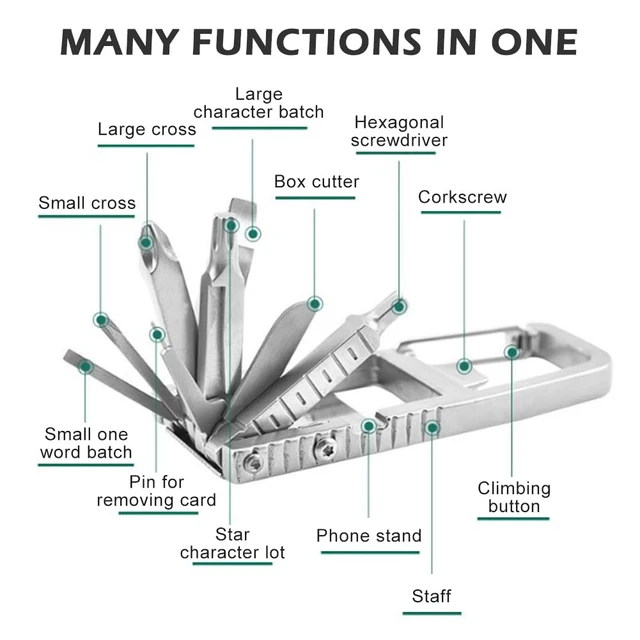 Alt view image 4 of 7 - 12 in 1 Keychain Multitool Screwdriver Bit, Portable Pocket Multi Tool Set | Alloy Steel Pocket Screwdriver, Folding Bottle Opener Phone Holder & Carabiner for Outdoors Camping Hiking EDC & Emergency