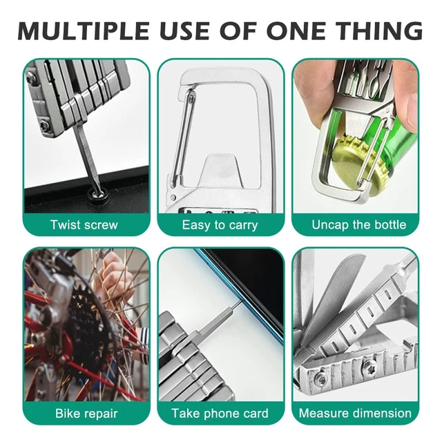 Alt view image 6 of 7 - 12 in 1 Keychain Multitool Screwdriver Bit, Portable Pocket Multi Tool Set | Alloy Steel Pocket Screwdriver, Folding Bottle Opener Phone Holder & Carabiner for Outdoors Camping Hiking EDC & Emergency