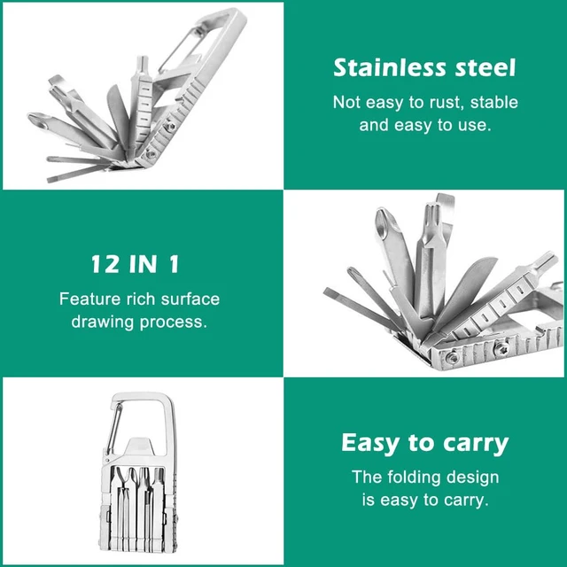 Alt view image 7 of 7 - 12 in 1 Keychain Multitool Screwdriver Bit, Portable Pocket Multi Tool Set | Alloy Steel Pocket Screwdriver, Folding Bottle Opener Phone Holder & Carabiner for Outdoors Camping Hiking EDC & Emergency