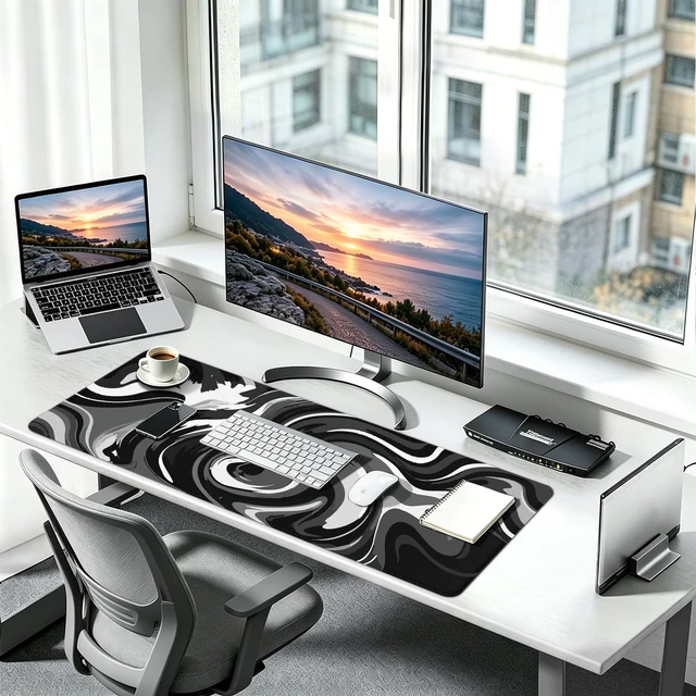 Alt view image 7 of 7 - XL Gaming Mouse Pad with Non-Slip Rubber Base Waterproof Desk Mat | Stitched Edges , Smooth Glide, Extended Desk Pad, Fits Keyboard & Mouse, for Gaming and Home Office