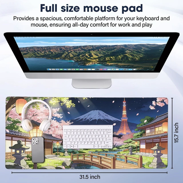 Alt view image 2 of 7 - Durable Desk Pad 31.5x15.7 Inch - Thick XXL Mouse Pad, Bridge | Anti Fray Stitched Edges Natural Rubber Base Smooth Fabric Top