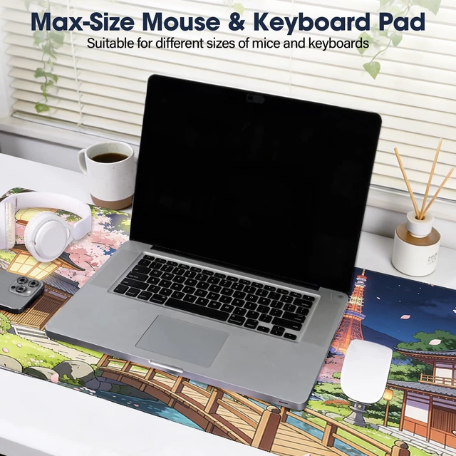 Alt view image 6 of 7 - Durable Desk Pad 31.5x15.7 Inch - Thick XXL Mouse Pad, Bridge | Anti Fray Stitched Edges Natural Rubber Base Smooth Fabric Top