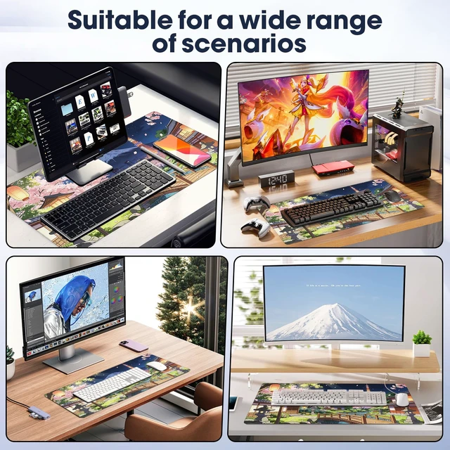 Alt view image 7 of 7 - Durable Desk Pad 31.5x15.7 Inch - Thick XXL Mouse Pad, Bridge | Anti Fray Stitched Edges Natural Rubber Base Smooth Fabric Top
