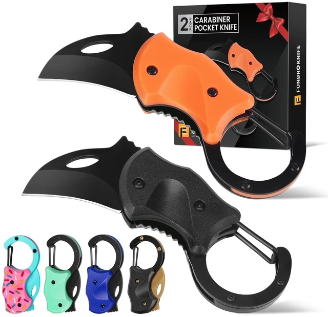 Main image of 2 Pack Small Pocket Knife Gifts for Men & Women | Folding Box Cutter, Birthday & Stocking Stuffers Gifts for Wife Husband Dad Mom (Black & Orange)