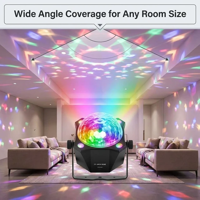Alt view image 6 of 7 - Party Lights Disco Ball Light, LED 6 Color | Sound Activated, Strobe Effect, Remote Control, For Halloween Christmas Parties Birthday Karaoke