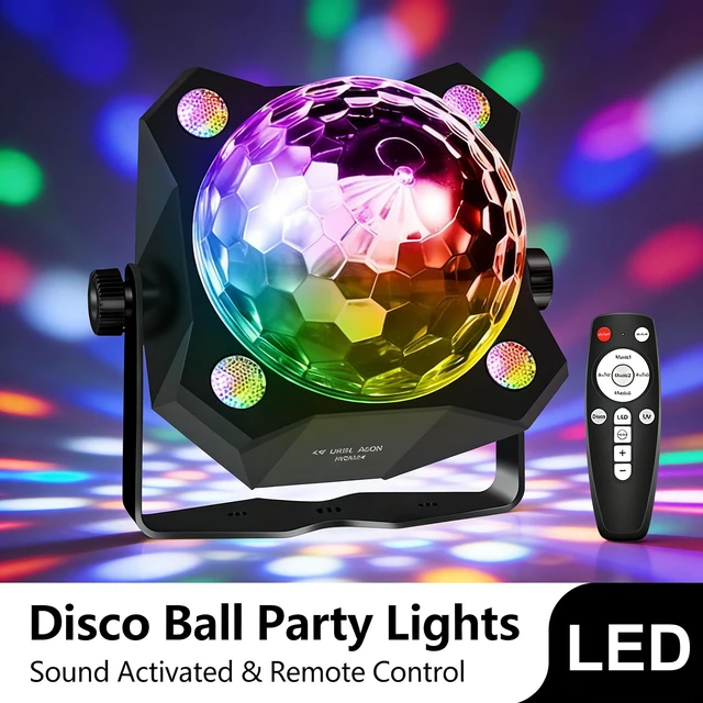 Alt view image 2 of 7 - Party Lights Disco Ball Light, LED 6 Color | Sound Activated, Strobe Effect, Remote Control, For Halloween Christmas Parties Birthday Karaoke