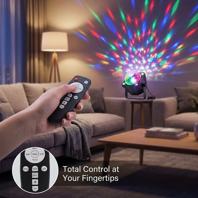 Alt view image 5 of 7 - Party Lights Disco Ball Light, LED 6 Color | Sound Activated, Strobe Effect, Remote Control, For Halloween Christmas Parties Birthday Karaoke