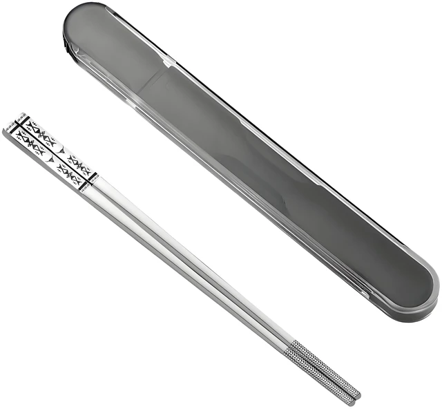 Main image of Metal Chopsticks With Case,18/8 Stainless Steel,Reusable 1 Pair,Silvery | Gift Idea,Portable Cutlery,Travel Chopstick,Dishwasher Safe,Square,Lightweight,Non-Slip,Essential tableware for Asian cuisine