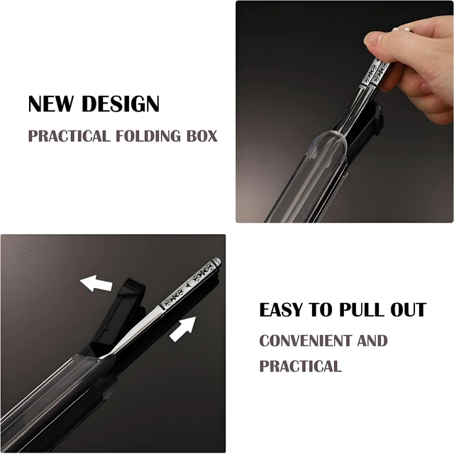 Alt view image 4 of 7 - Metal Chopsticks With Case,18/8 Stainless Steel,Reusable 1 Pair,Silvery | Gift Idea,Portable Cutlery,Travel Chopstick,Dishwasher Safe,Square,Lightweight,Non-Slip,Essential tableware for Asian cuisine