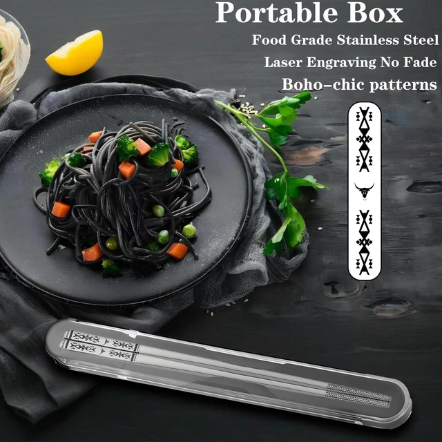 Alt view image 5 of 7 - Metal Chopsticks With Case,18/8 Stainless Steel,Reusable 1 Pair,Silvery | Gift Idea,Portable Cutlery,Travel Chopstick,Dishwasher Safe,Square,Lightweight,Non-Slip,Essential tableware for Asian cuisine