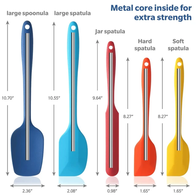 Alt view image 5 of 6 - 5 Piece Premium Silicone Spatula Set Heat Resistant, Colorful Rubber Baking Spatula Set, Kitchen Spatula Set Dishwasher Safe for Nonstick Cookware Cooking Mixing Multicolor-2