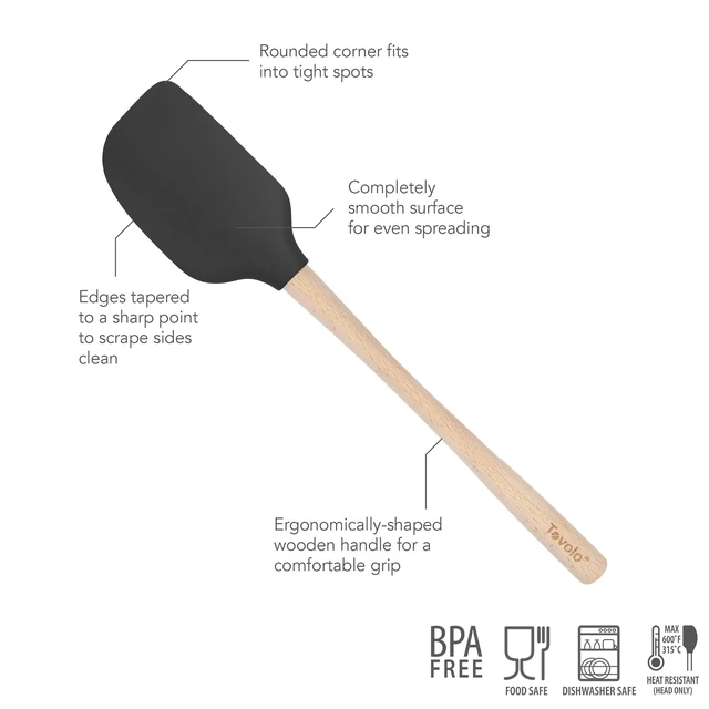 Alt view image 5 of 6 - Silicone Spatula Wooden Handle for Cooking Baking Mixing, Heat Resistant Food Safe BPA Free Flexible Silicone Baking Spatula with Wood Handles Kitchen Utensils Nonstick Safe, Black