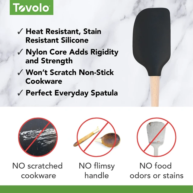 Alt view image 3 of 6 - Silicone Spatula Wooden Handle for Cooking Baking Mixing, Heat Resistant Food Safe BPA Free Flexible Silicone Baking Spatula with Wood Handles Kitchen Utensils Nonstick Safe, Black