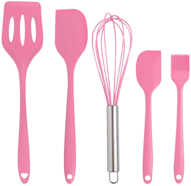 Main image of Silicone Spatula Set 5 Pieces Heat Resistant Non-Stick Rubber Spatulas for Baking Cooking Mixing Scraping Nonstick Cookware Kitchen Utensils (Pink)