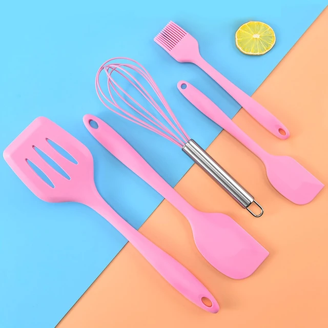 Alt view image 2 of 7 - Silicone Spatula Set 5 Pieces Heat Resistant Non-Stick Rubber Spatulas for Baking Cooking Mixing Scraping Nonstick Cookware Kitchen Utensils (Pink)