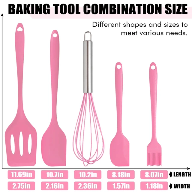 Alt view image 3 of 7 - Silicone Spatula Set 5 Pieces Heat Resistant Non-Stick Rubber Spatulas for Baking Cooking Mixing Scraping Nonstick Cookware Kitchen Utensils (Pink)