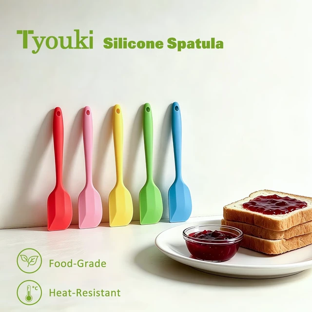 Alt view image 2 of 7 - Silicone Spatula, 8.5 inch Rubber Spatula Heat Resistant One Piece Design Non-Stick Flexible Kitchen Scrapers with Stainless Steel Core for Baking, Mixing, Cooking (5-piece)