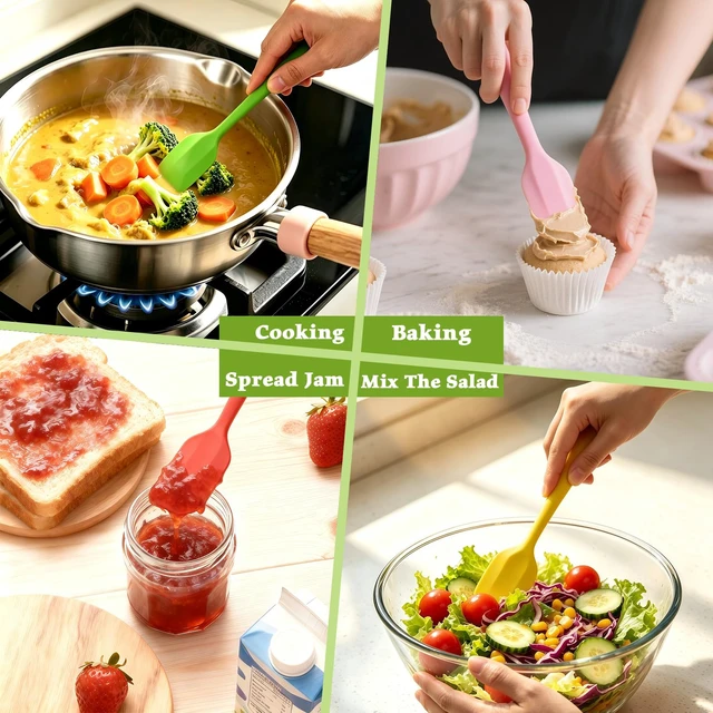 Alt view image 3 of 7 - Silicone Spatula, 8.5 inch Rubber Spatula Heat Resistant One Piece Design Non-Stick Flexible Kitchen Scrapers with Stainless Steel Core for Baking, Mixing, Cooking (5-piece)
