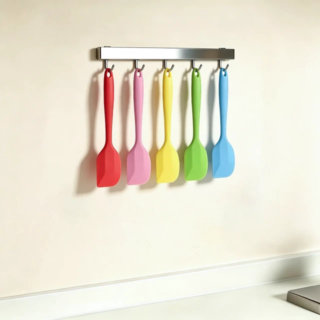 Alt view image 7 of 7 - Silicone Spatula, 8.5 inch Rubber Spatula Heat Resistant One Piece Design Non-Stick Flexible Kitchen Scrapers with Stainless Steel Core for Baking, Mixing, Cooking (5-piece)