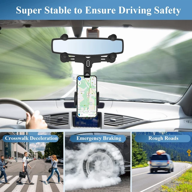Alt view image 6 of 7 - Car Phone Holder for Rearview Mirror, 360 Rotatable and Retractable, Fits 4.0-7.0 Inch Smartphones, Mirror-Black