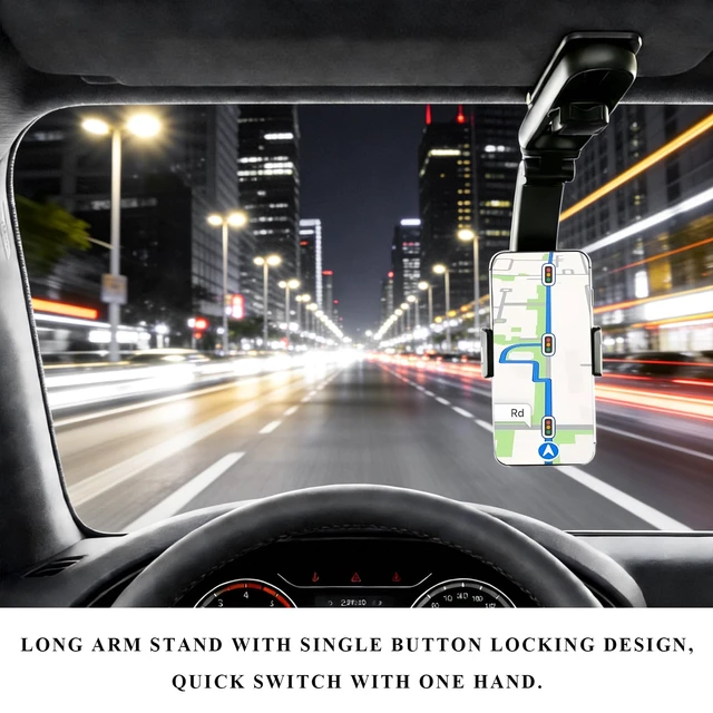 Alt view image 5 of 6 - Car Sun Visor Phone Holder, 1080° Rotatable Multifunctional Rearview Mirror Phone Holder, Foldable Adjustable Sun Visor Mount Clip Compatible with Most Smartphones