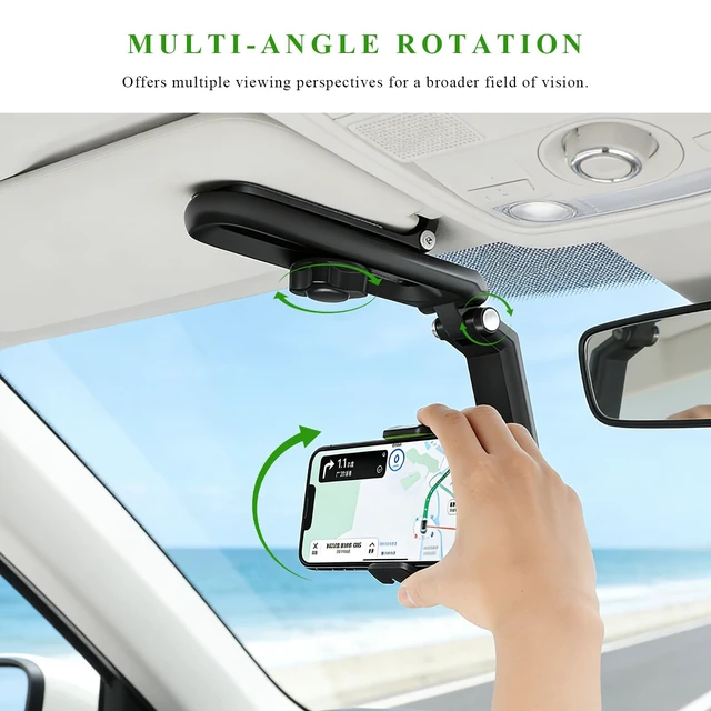 Alt view image 4 of 6 - Car Sun Visor Phone Holder, 1080° Rotatable Multifunctional Rearview Mirror Phone Holder, Foldable Adjustable Sun Visor Mount Clip Compatible with Most Smartphones