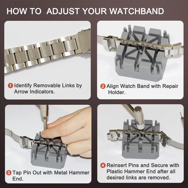 Alt view image 2 of 5 - Watch Link Removal Tool Kit, Watch Band Adjustment Tool with Repair Holder, Double Hand Hammer and 3 Punch Pins (0.8/0.9/1.0mm)