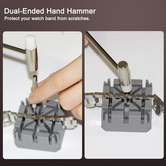 Alt view image 4 of 5 - Watch Link Removal Tool Kit, Watch Band Adjustment Tool with Repair Holder, Double Hand Hammer and 3 Punch Pins (0.8/0.9/1.0mm)