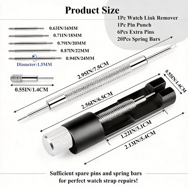 Alt view image 2 of 7 - Heavy Duty Watch Link Removal Tool Kit, Watch Band Resizing Tool | With Extra Pins & Spring Bars, Precision Pin Removal, Easy Operation, Durable Metal, for Most Watch Strap Adjustment & Repair