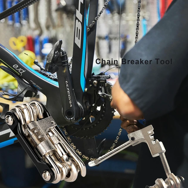 Alt view image 4 of 7 - Bike Chain Tool, Ultimate Bike Multitool Kit | Lightweight Stainless Steel, Includes Chain Breaker, Tire Repair Kit, Motorcycle Accessories