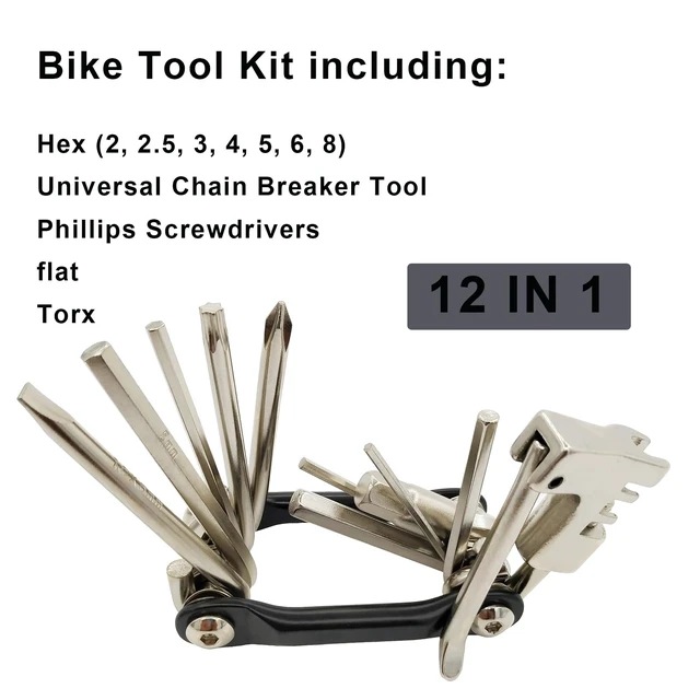 Alt view image 7 of 7 - Bike Chain Tool, Ultimate Bike Multitool Kit | Lightweight Stainless Steel, Includes Chain Breaker, Tire Repair Kit, Motorcycle Accessories