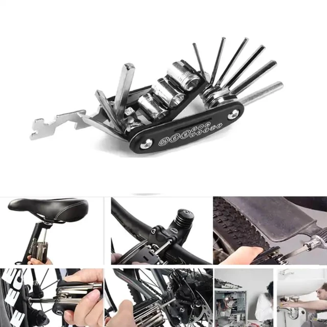 Alt view image 4 of 7 - 27Pcs Bike Repair Kit, 16 in 1 Multitool Tire Levers | Emergency bike repair kit with 16in1 multitool, tire levers and valvecore accessories. Fits road and mountain bikes.