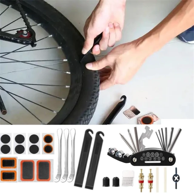 Alt view image 5 of 7 - 27Pcs Bike Repair Kit, 16 in 1 Multitool Tire Levers | Emergency bike repair kit with 16in1 multitool, tire levers and valvecore accessories. Fits road and mountain bikes.