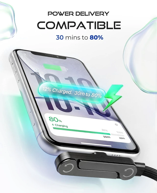 Alt view image 4 of 7 - USB C to USB C Cable, 240W Fast Charging Cable with Built-in Phone Stand | (5 FT, Black), 90° Braided Invisible Stand Type-C Charger Cord for Gaming, Streaming & Hands-Free Viewing (3Pcs)