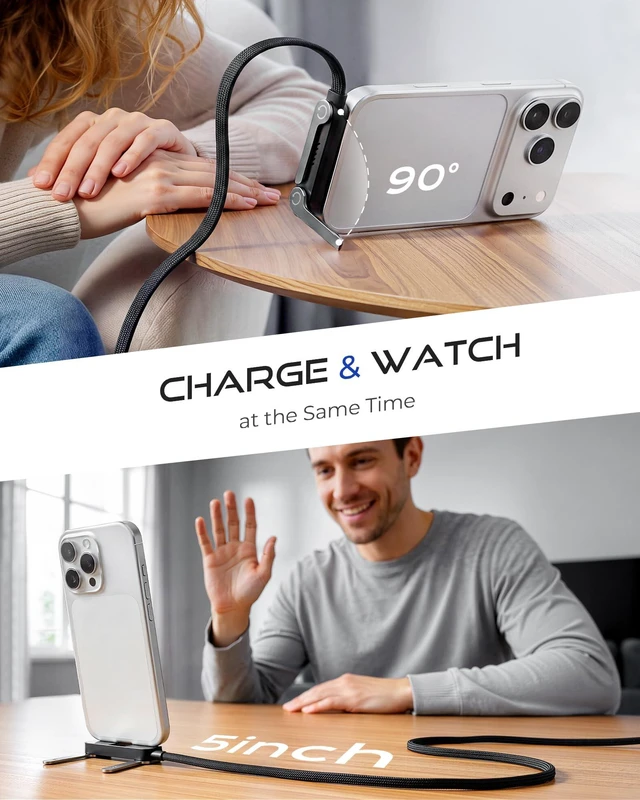 Alt view image 3 of 7 - USB C to USB C Cable, 240W Fast Charging Cable with Built-in Phone Stand | (5 FT, Black), 90° Braided Invisible Stand Type-C Charger Cord for Gaming, Streaming & Hands-Free Viewing (3Pcs)