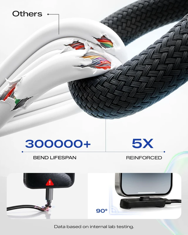 Alt view image 6 of 7 - USB C to USB C Cable, 240W Fast Charging Cable with Built-in Phone Stand | (5 FT, Black), 90° Braided Invisible Stand Type-C Charger Cord for Gaming, Streaming & Hands-Free Viewing (3Pcs)