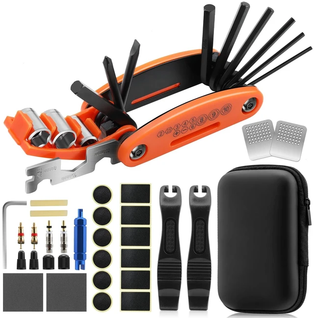 Main image of Bike Repair Kit - 16-in-1 Bike Multitool, Portable Bicycle Tools with Tire Patch Kit for Mountain Road Bikes Camping Travel (US)