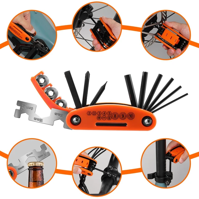 Alt view image 3 of 7 - Bike Repair Kit - 16-in-1 Bike Multitool, Portable Bicycle Tools with Tire Patch Kit for Mountain Road Bikes Camping Travel (US)
