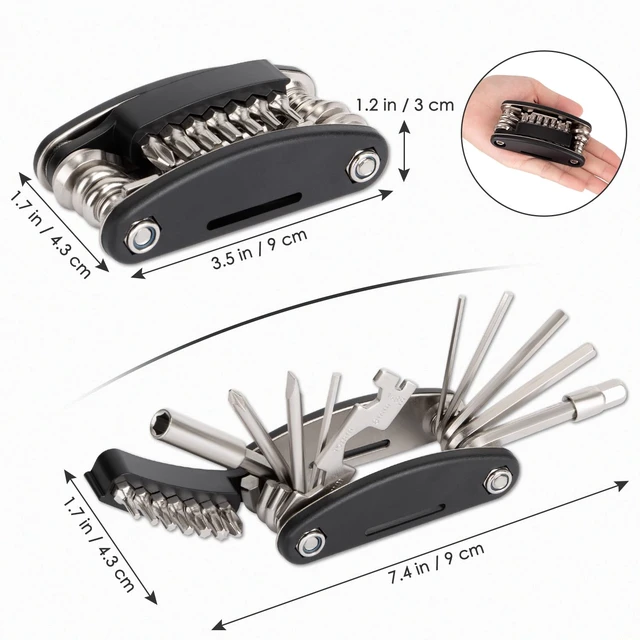 Alt view image 4 of 7 - Bike Tool Kit, Portable Repair Mountain Bicycle Multitool, 21 in 1 | With Carrying Case, Emergency Cycling Multitool, Hex Key Wrench, Tube Patch Kit,Tire Lever, For Mountain Bike Maintenance