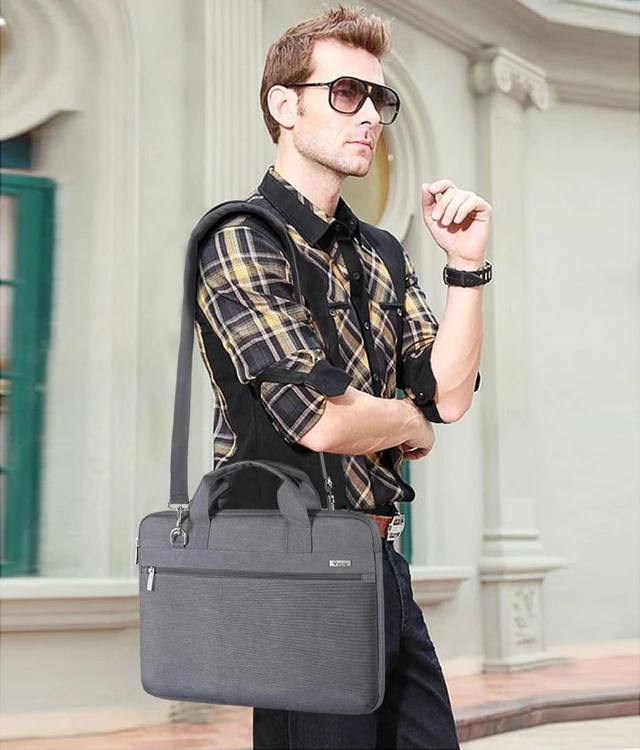 Alt view image 2 of 7 - 17.3-17 Inch Laptop Bag, Shoulder Bag, MacBook Case, Gray | Slim 360-degree protective laptop bag with removable strap; water-repellent and fits MacBook Pro, HP, Dell, Lenovo and Asus