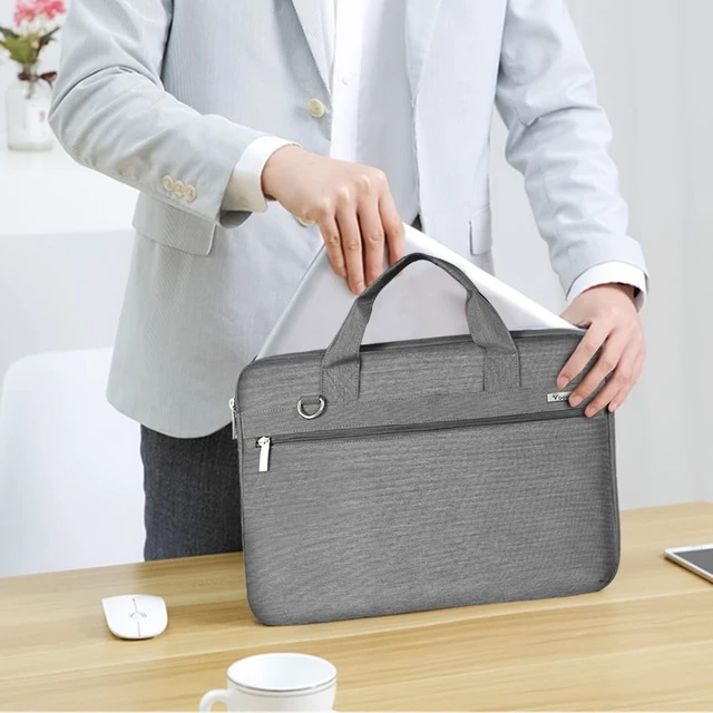 Alt view image 3 of 7 - 17.3-17 Inch Laptop Bag, Shoulder Bag, MacBook Case, Gray | Slim 360-degree protective laptop bag with removable strap; water-repellent and fits MacBook Pro, HP, Dell, Lenovo and Asus