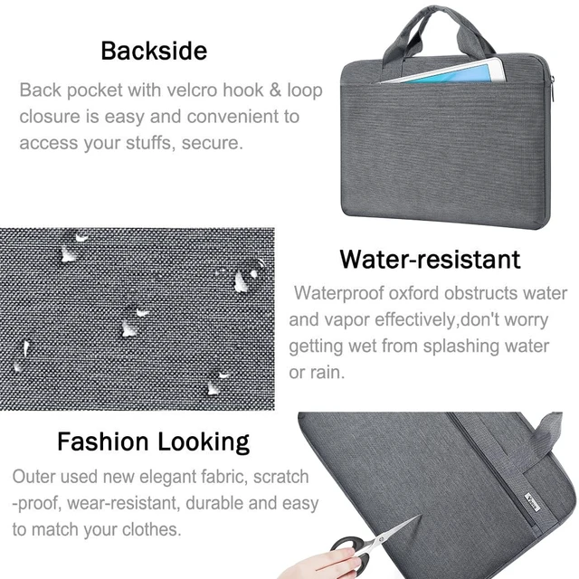 Alt view image 6 of 7 - 17.3-17 Inch Laptop Bag, Shoulder Bag, MacBook Case, Gray | Slim 360-degree protective laptop bag with removable strap; water-repellent and fits MacBook Pro, HP, Dell, Lenovo and Asus