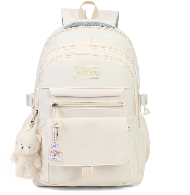 Main image of Girls Backpack for College High Middle School, Cute Teen Bookbag | Aesthetic Backpacks for Student Women with Accessories, Beige