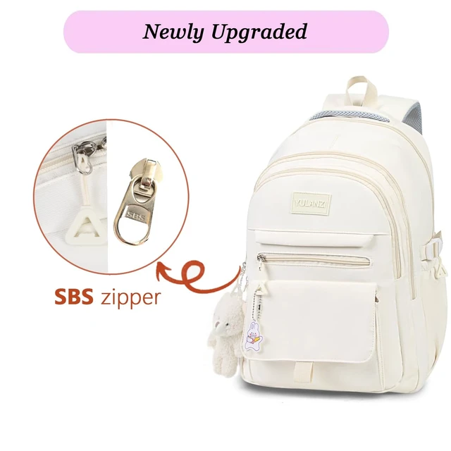 Alt view image 6 of 7 - Girls Backpack for College High Middle School, Cute Teen Bookbag | Aesthetic Backpacks for Student Women with Accessories, Beige