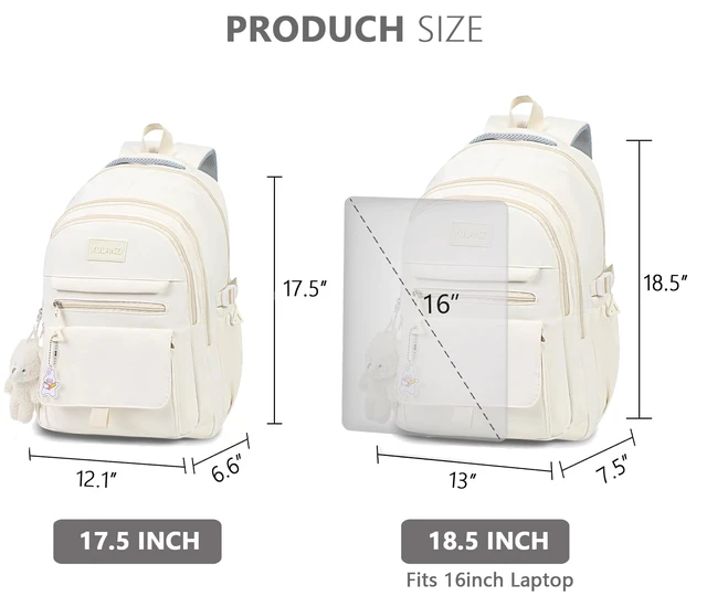 Alt view image 3 of 7 - Girls Backpack for College High Middle School, Cute Teen Bookbag | Aesthetic Backpacks for Student Women with Accessories, Beige