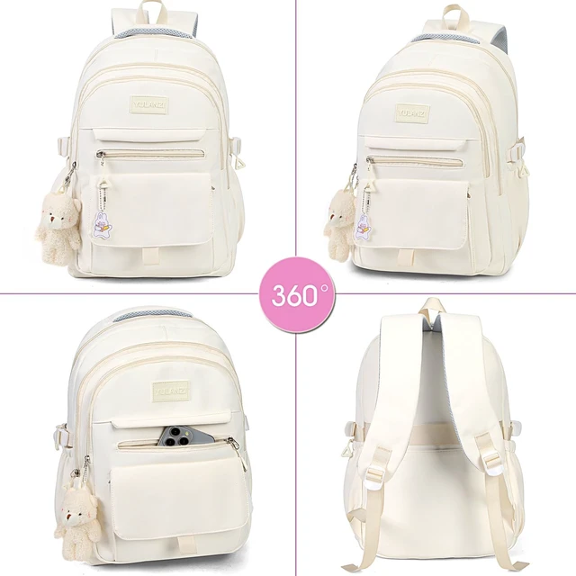 Alt view image 7 of 7 - Girls Backpack for College High Middle School, Cute Teen Bookbag | Aesthetic Backpacks for Student Women with Accessories, Beige